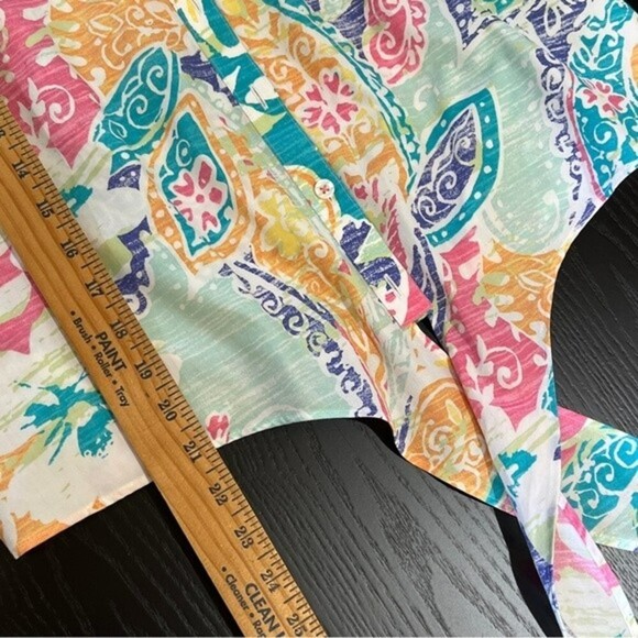 CHICO'S Top Floral Button Up Tie Front 3/4 Sleeve 100% Cotton - Picture 3 of 10